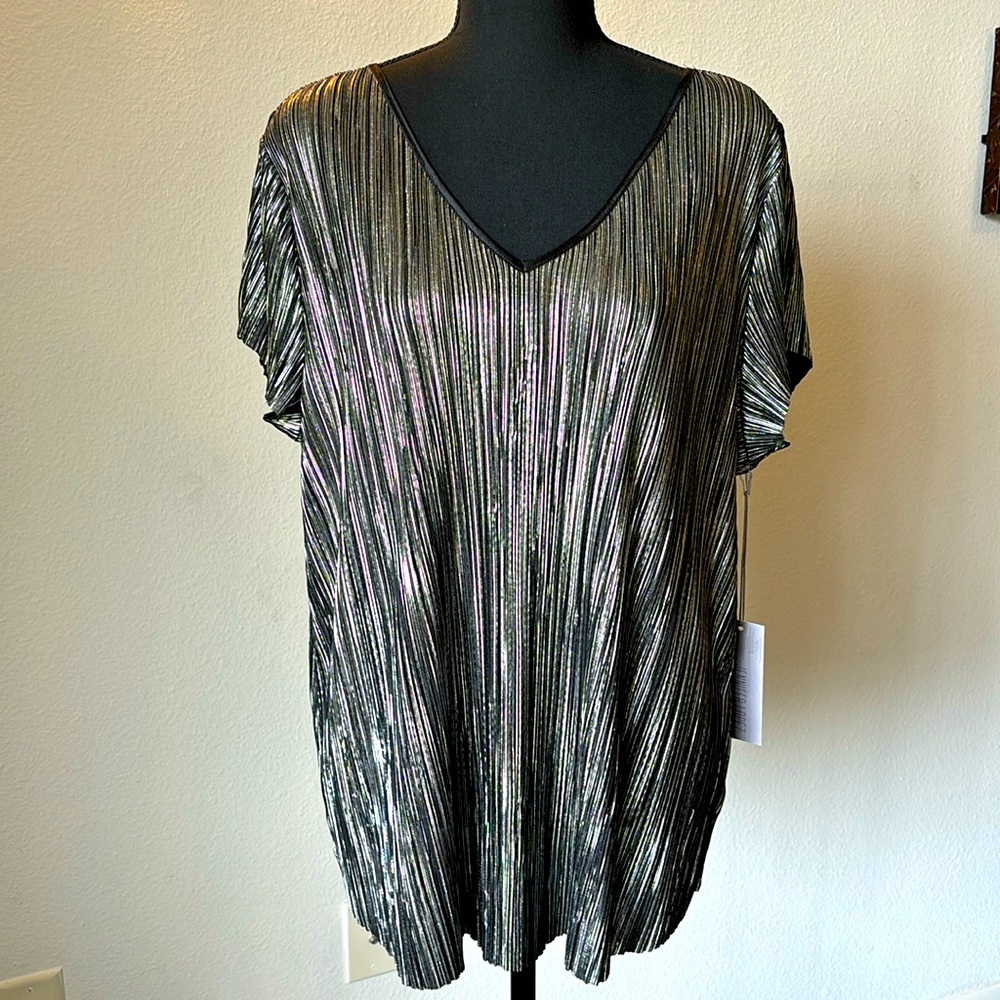 NWT: Jennifer Lopez, Icy Romance Collection, Black Tie Shimmery Blouse, Size XL